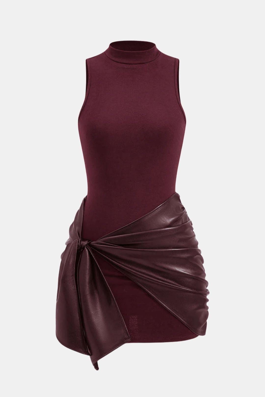 Vestido feminino mini halter para festa em preto bordeaux e castanho