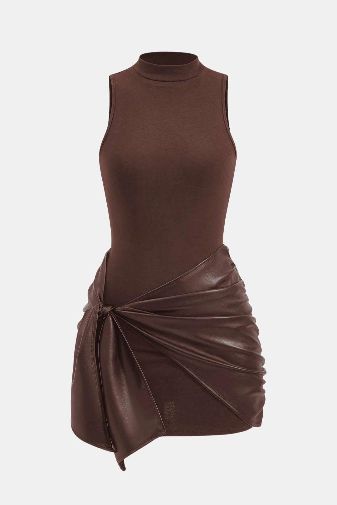 Vestido feminino mini halter para festa em preto bordeaux e castanho