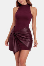 Vestido feminino mini halter para festa em preto bordeaux e castanho