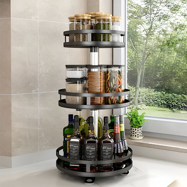 Organizador giratório de metal 3 níveis com rotação 360° para armazenamento vertical