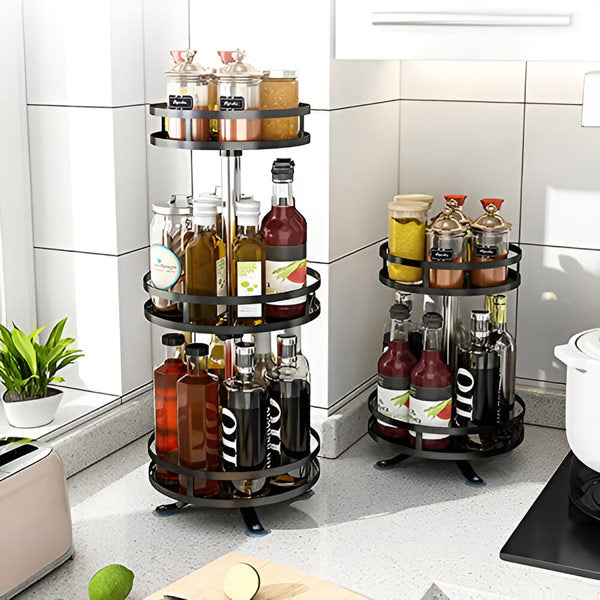 Organizador giratório de metal 3 níveis com rotação 360° para armazenamento vertical