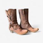 Botas de outono femininas cano alto couro resistente à água estilo ocidental
