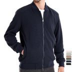 Bomber jacket masculino com fecho de correr e detalhes acolchoados nos ombros