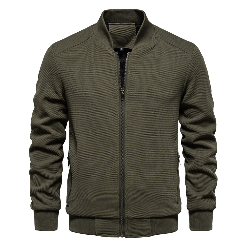 Bomber jacket masculino com fecho de correr e detalhes acolchoados nos ombros