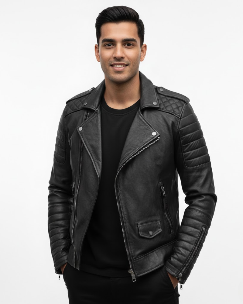 Veste moto homem com fecho de correr estilo urbano moderno