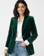 Blazer feminino de veludo estruturado com fecho de botões