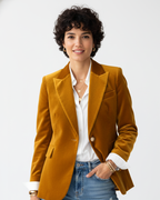 Blazer feminino de veludo estruturado com fecho de botões