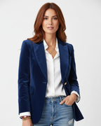 Blazer feminino de veludo estruturado com fecho de botões