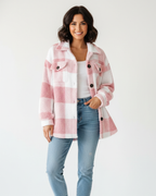 Veste de peluche xadrez feminina quente casual para inverno