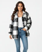 Veste de peluche xadrez feminina quente casual para inverno