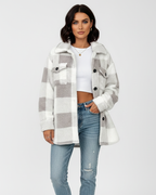 Veste de peluche xadrez feminina quente casual para inverno