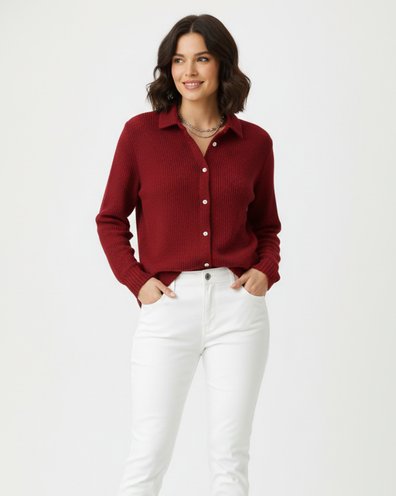 Cardigan feminino algodão stretch com colarinho ajustado corte slim