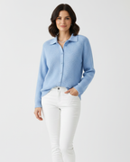 Cardigan feminino algodão stretch com colarinho ajustado corte slim