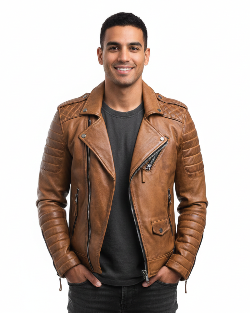Veste moto homem com fecho de correr estilo urbano moderno