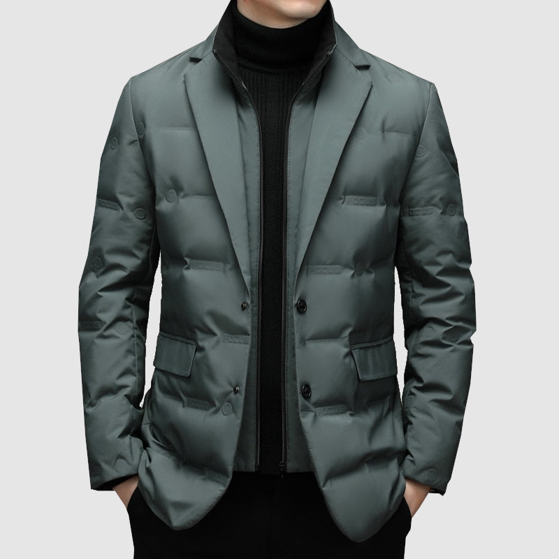 Parka homem casual com lapela integrada, corte ajustado