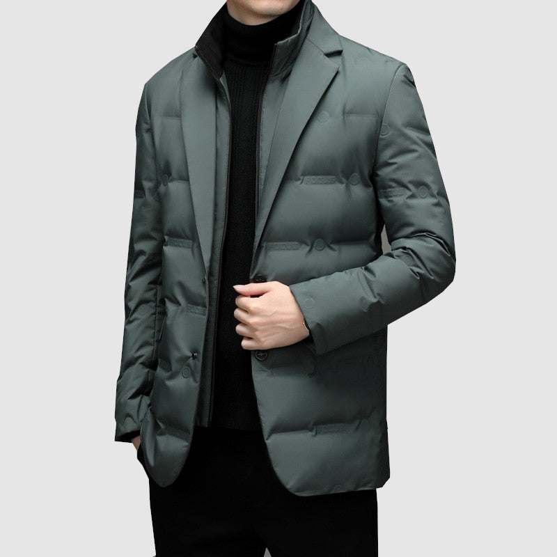 Parka homem casual com lapela integrada, corte ajustado