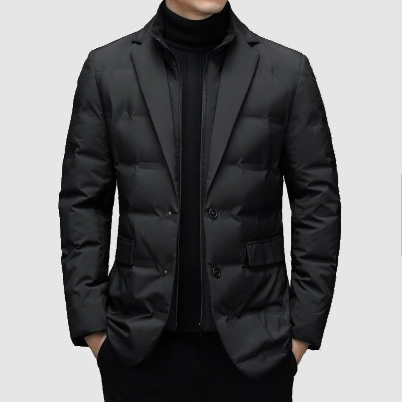 Parka homem casual com lapela integrada, corte ajustado
