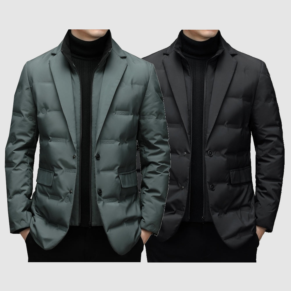 Parka homem casual com lapela integrada, corte ajustado