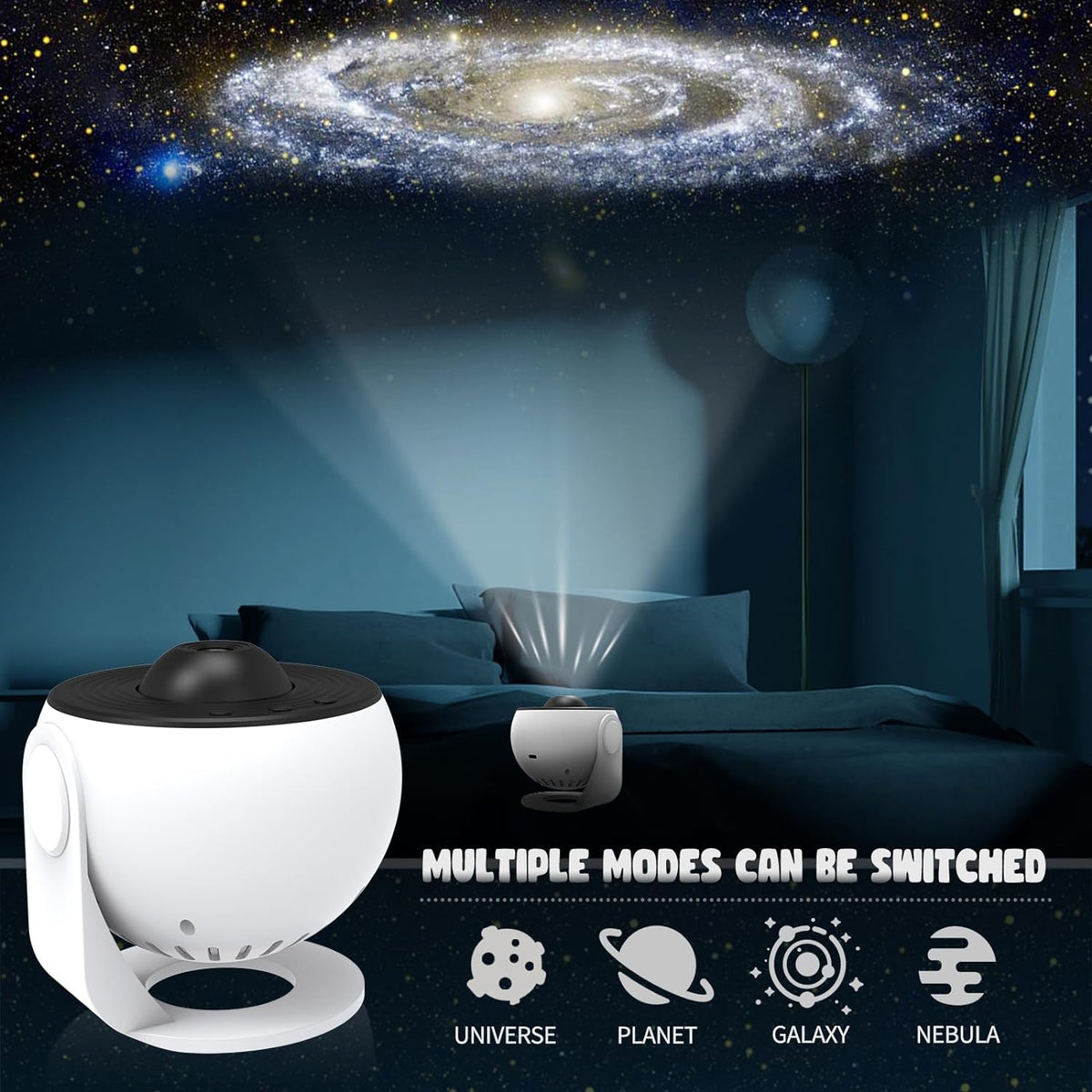 Projetor planetário 360 graus com 12 efeitos HD de estrelas e galáxias