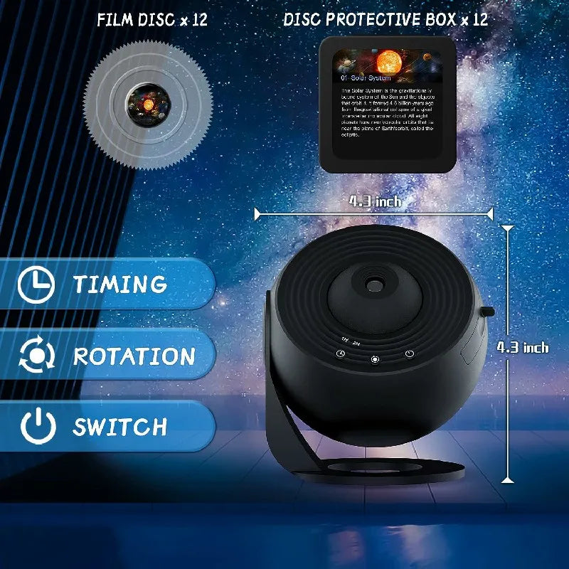 Projetor planetário 360 graus com 12 efeitos HD de estrelas e galáxias