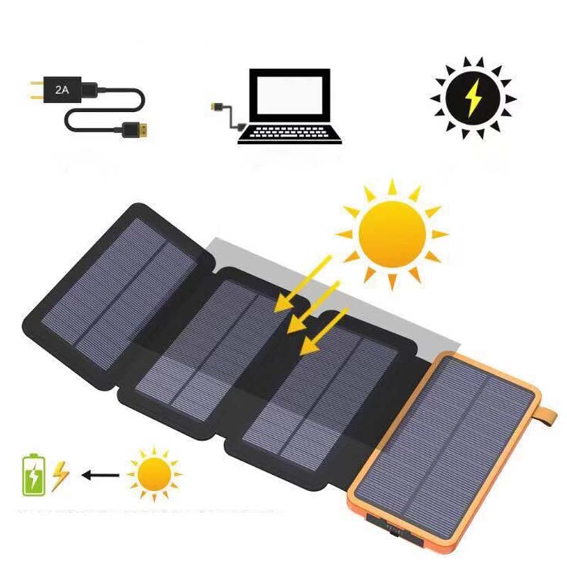 Powerbank Solar 25000mAh com 4 painéis solares e carregamento rápido USB-C