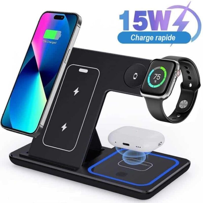 Carregador sem fios 3 em 1 magnético dobrável para iPhone, Apple Watch e AirPods