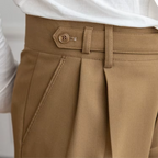 Calças masculinas plissadas cintura alta corte clássico elegante