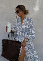 Vestido longo feminino floral com decote em V estilo boho