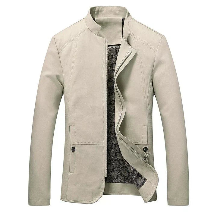 Casaco homem slim fit leve com fecho de correr e gola banda