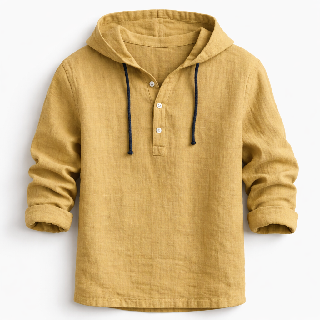 Camisa de linho com capuz relaxed fit, leve e respirável