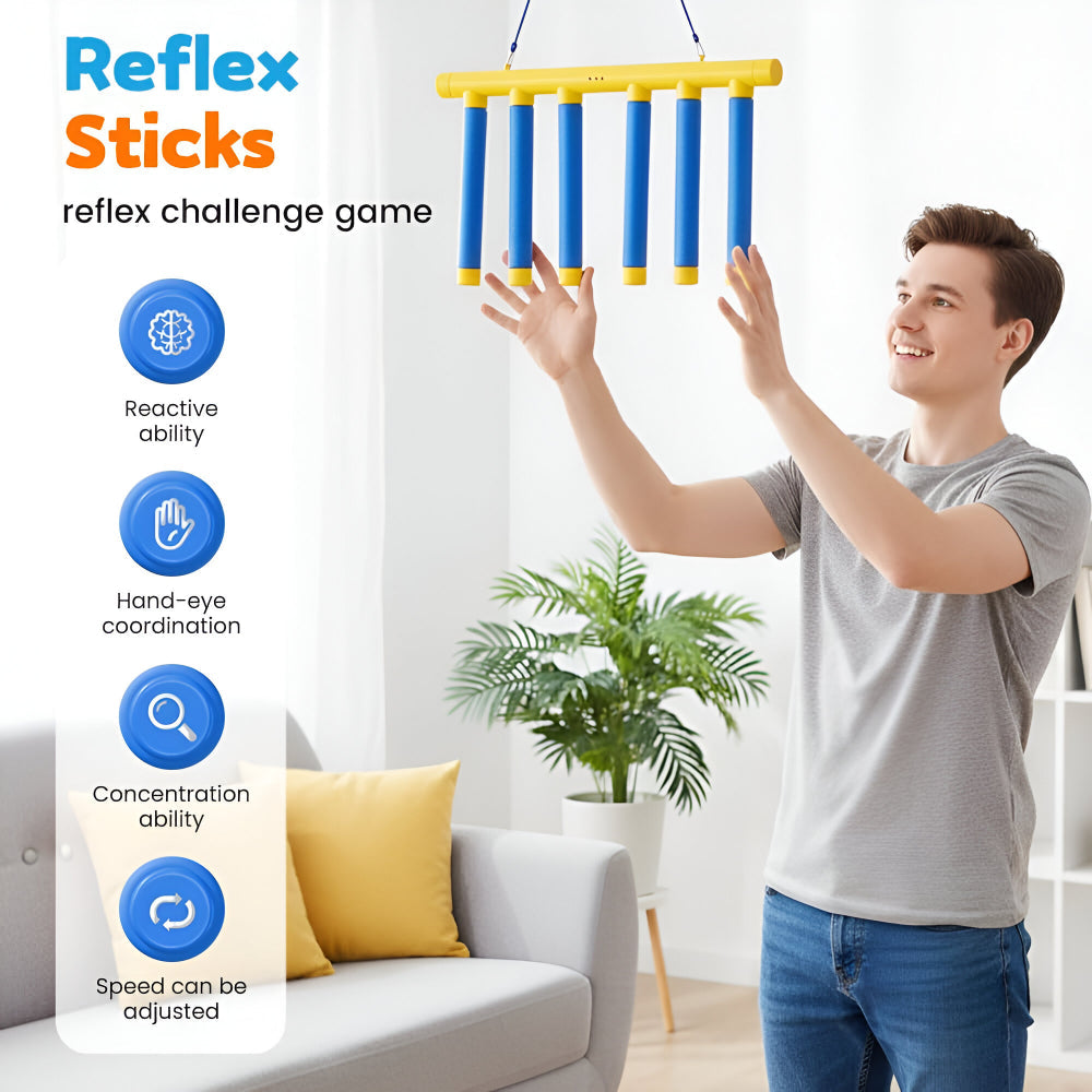 Jogo de reflexos para crianças com pau caindo e treino de reação ajustável