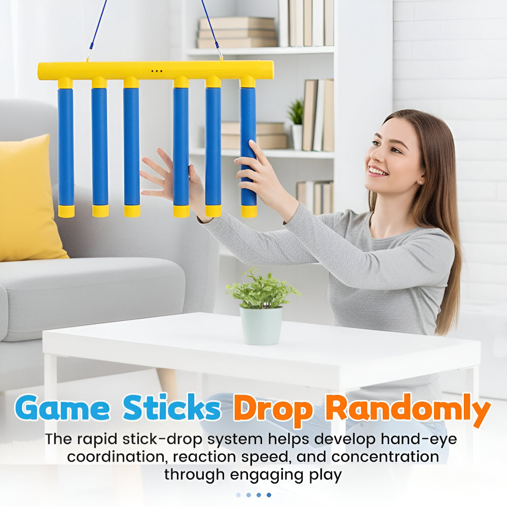 Jogo de reflexos para crianças com pau caindo e treino de reação ajustável