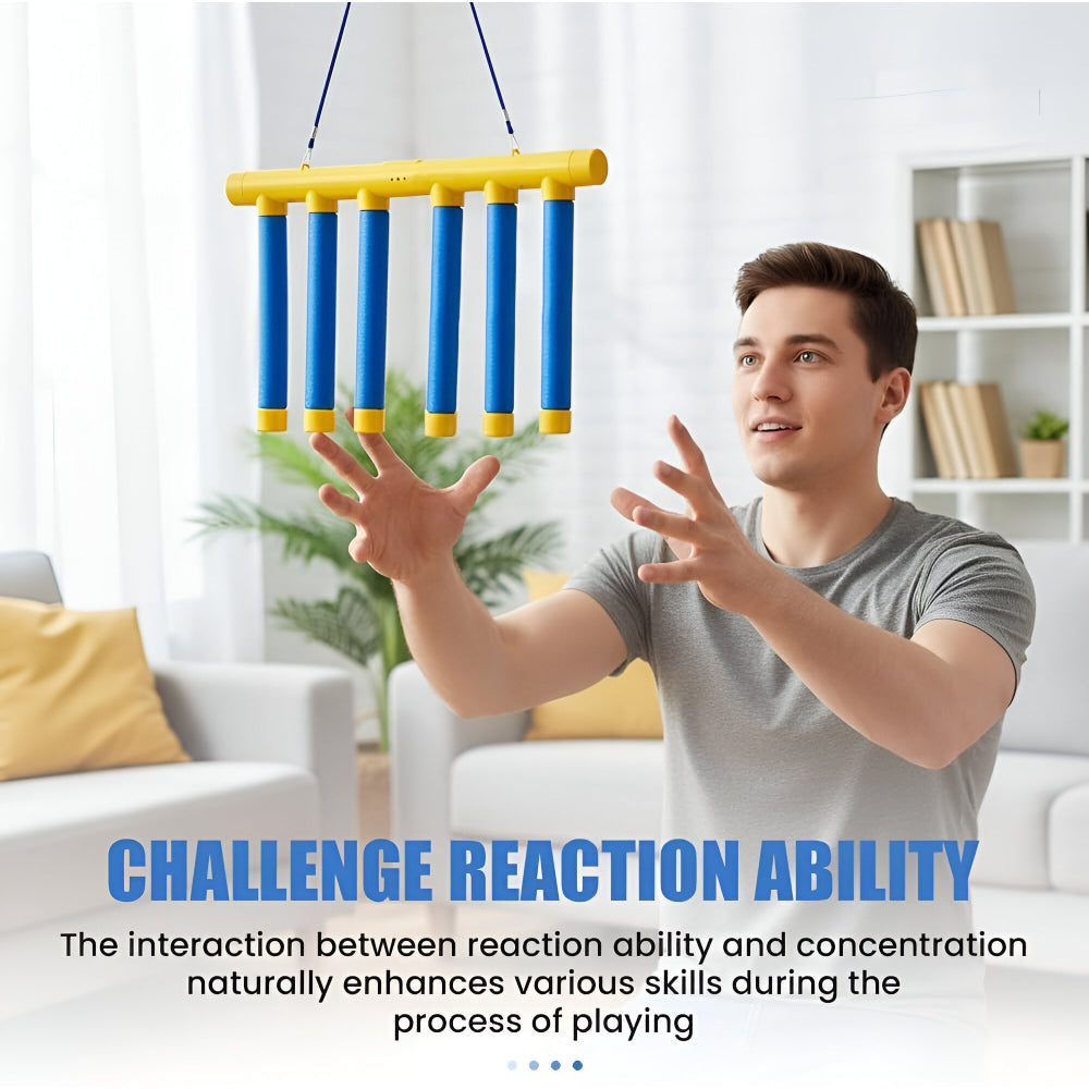 Jogo de reflexos para crianças com pau caindo e treino de reação ajustável