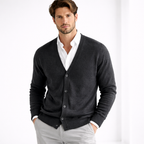 Cardigan de malha homem decote em V com fecho de botões corte regular