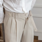 Calças masculinas plissadas cintura alta corte clássico elegante