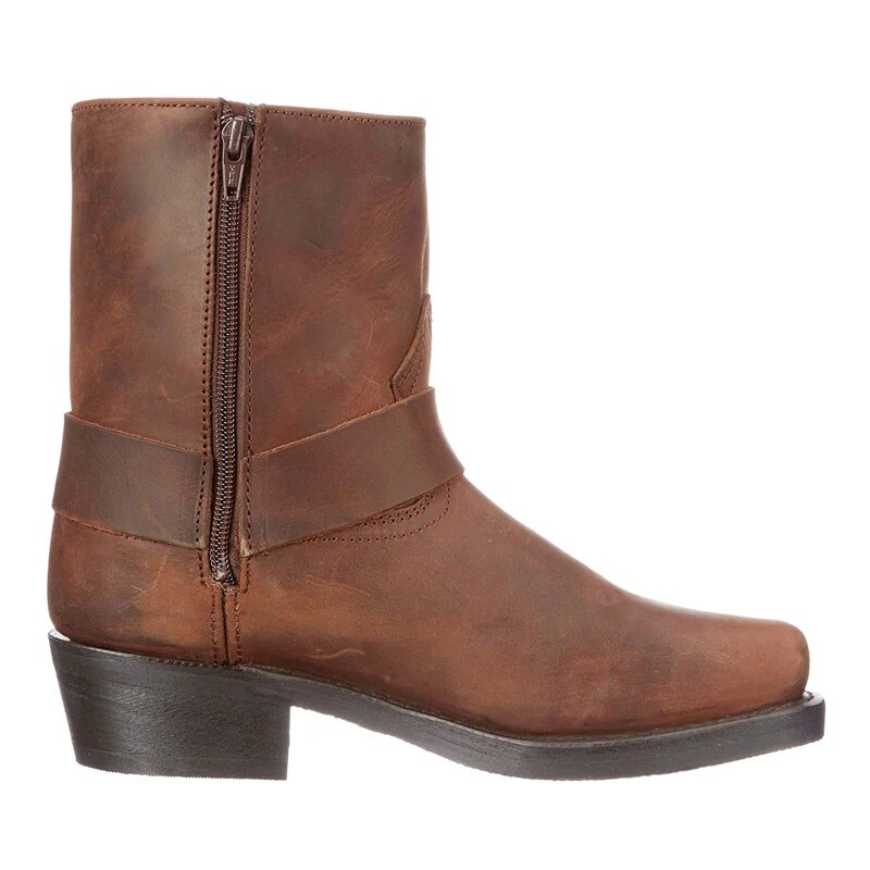 Botas masculinas de couro western com zíper estilo cowboy