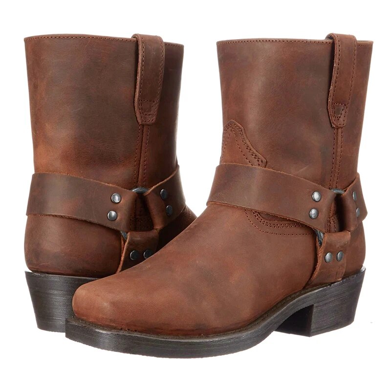Botas masculinas de couro western com zíper estilo cowboy