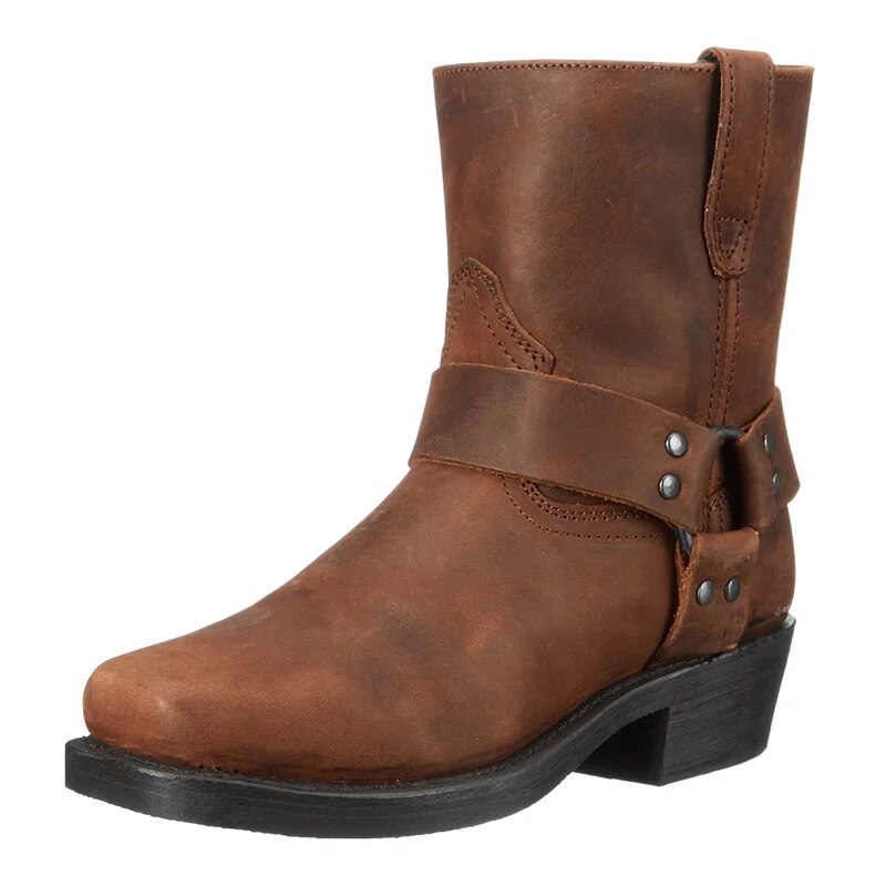 Botas masculinas de couro western com zíper estilo cowboy