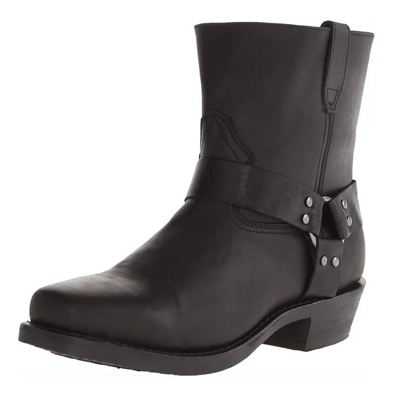 Botas masculinas de couro western com zíper estilo cowboy