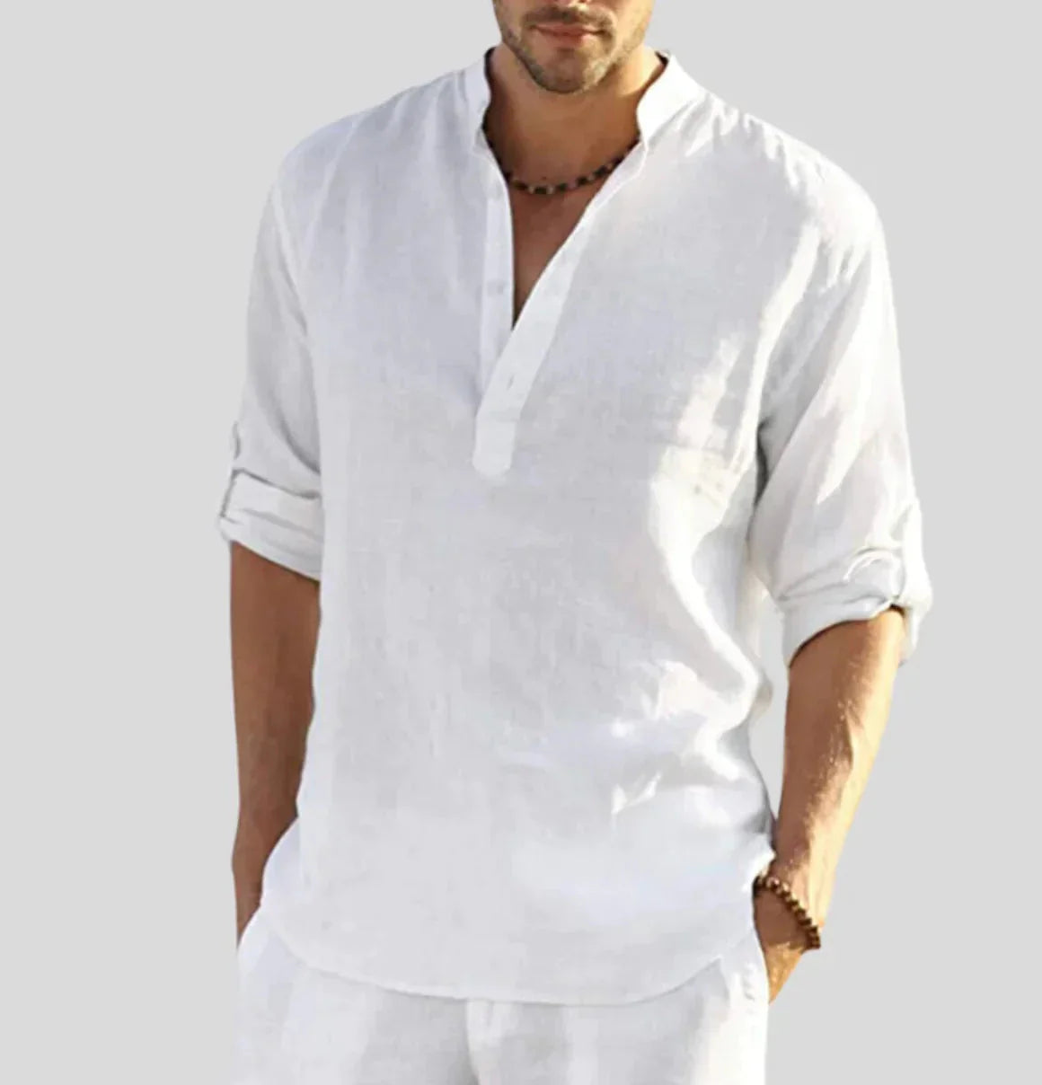 Camisa de Linho Manga Longa | Masculina, Botões, Respirável