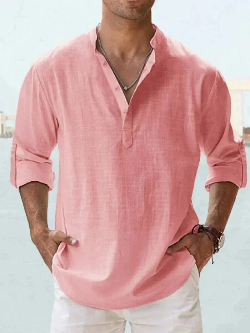 Camisa de Linho | Manga Longa, Abotoadura Meia | Verão Masculina