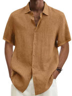 Camisa masculina manga curta visual linho corte regular verão