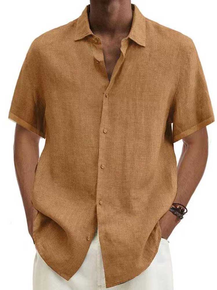 Camisa masculina manga curta visual linho corte regular verão