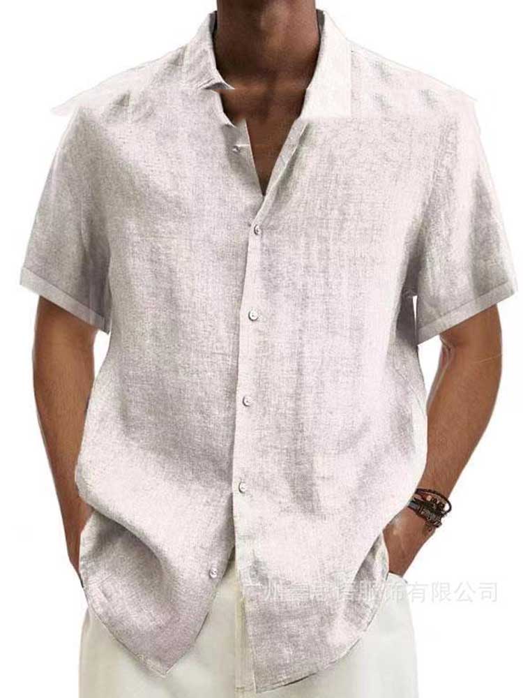 Camisa masculina manga curta visual linho corte regular verão