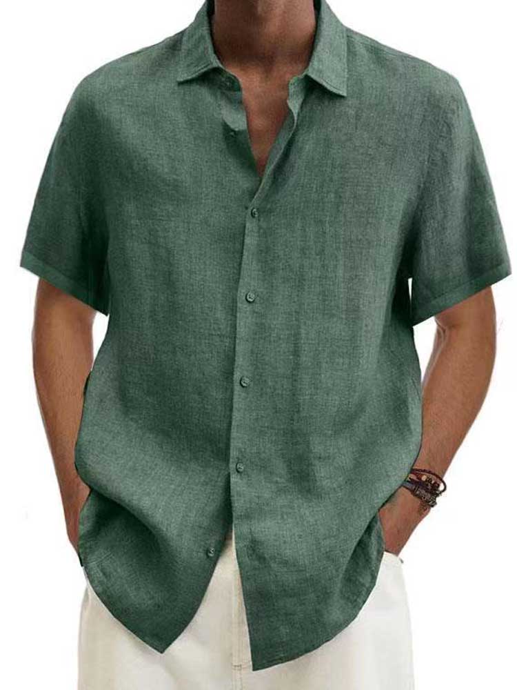 Camisa masculina manga curta visual linho corte regular verão