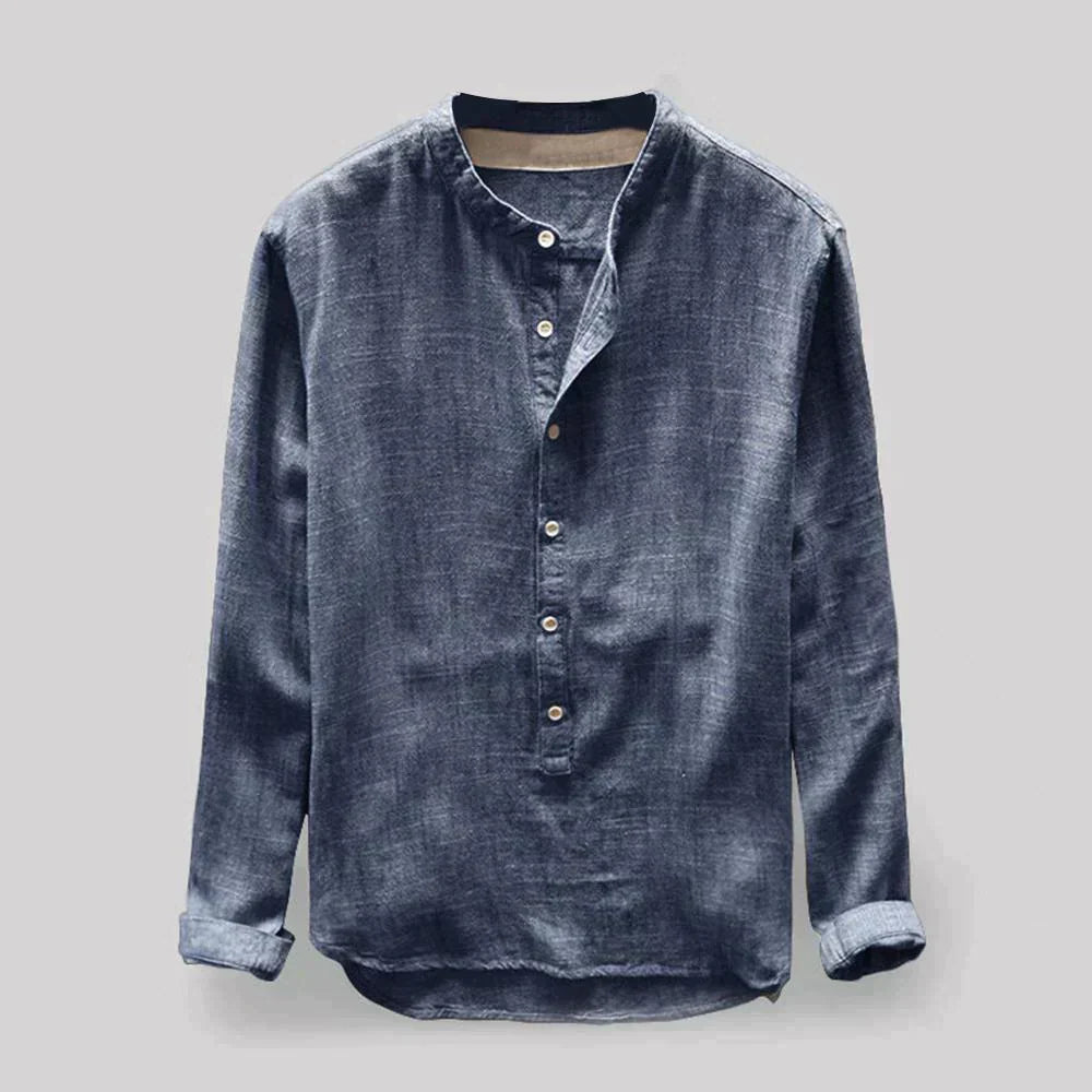 Camisa de Linho Manga Longa | Homem, Abotoada, Azul