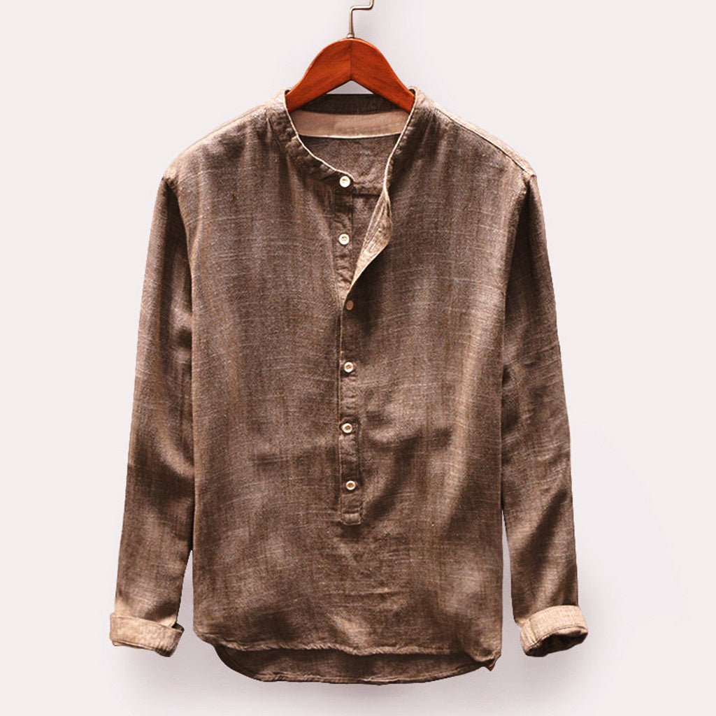 Camisa de Linho Manga Longa | Homem, Abotoada, Azul