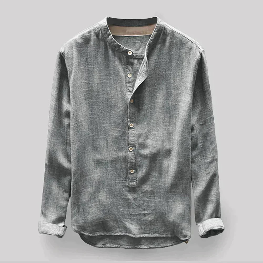 Camisa de Linho Manga Longa | Homem, Abotoada, Azul