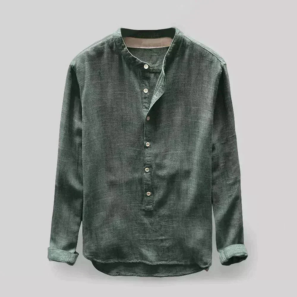 Camisa de Linho Manga Longa | Homem, Abotoada, Azul