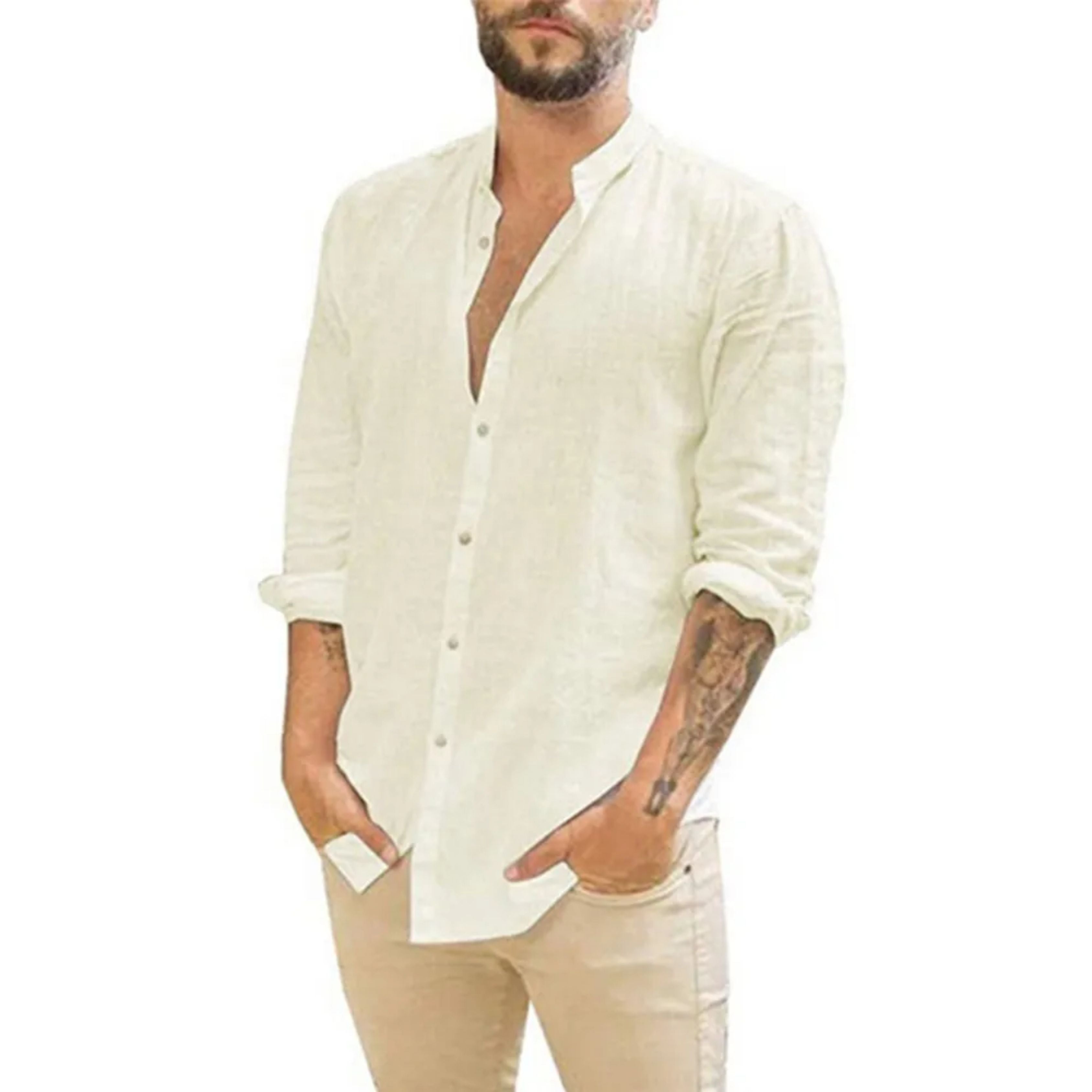 Camisa de Linho | Manga Longa, Respirável | Homem